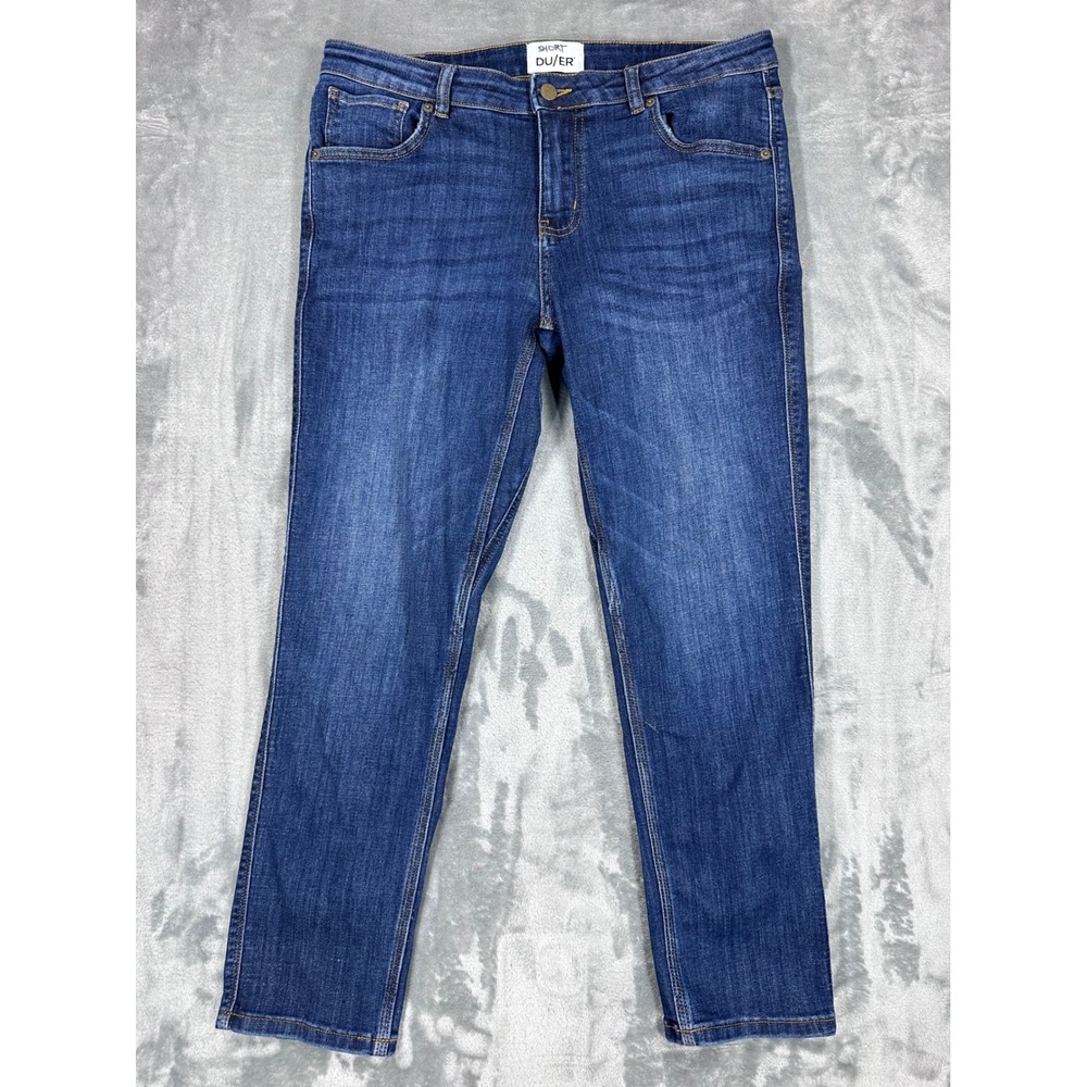 DU/ER‎ Performance Denim Straight Leg Jeans Blue Medium Wash Mens 33 Short